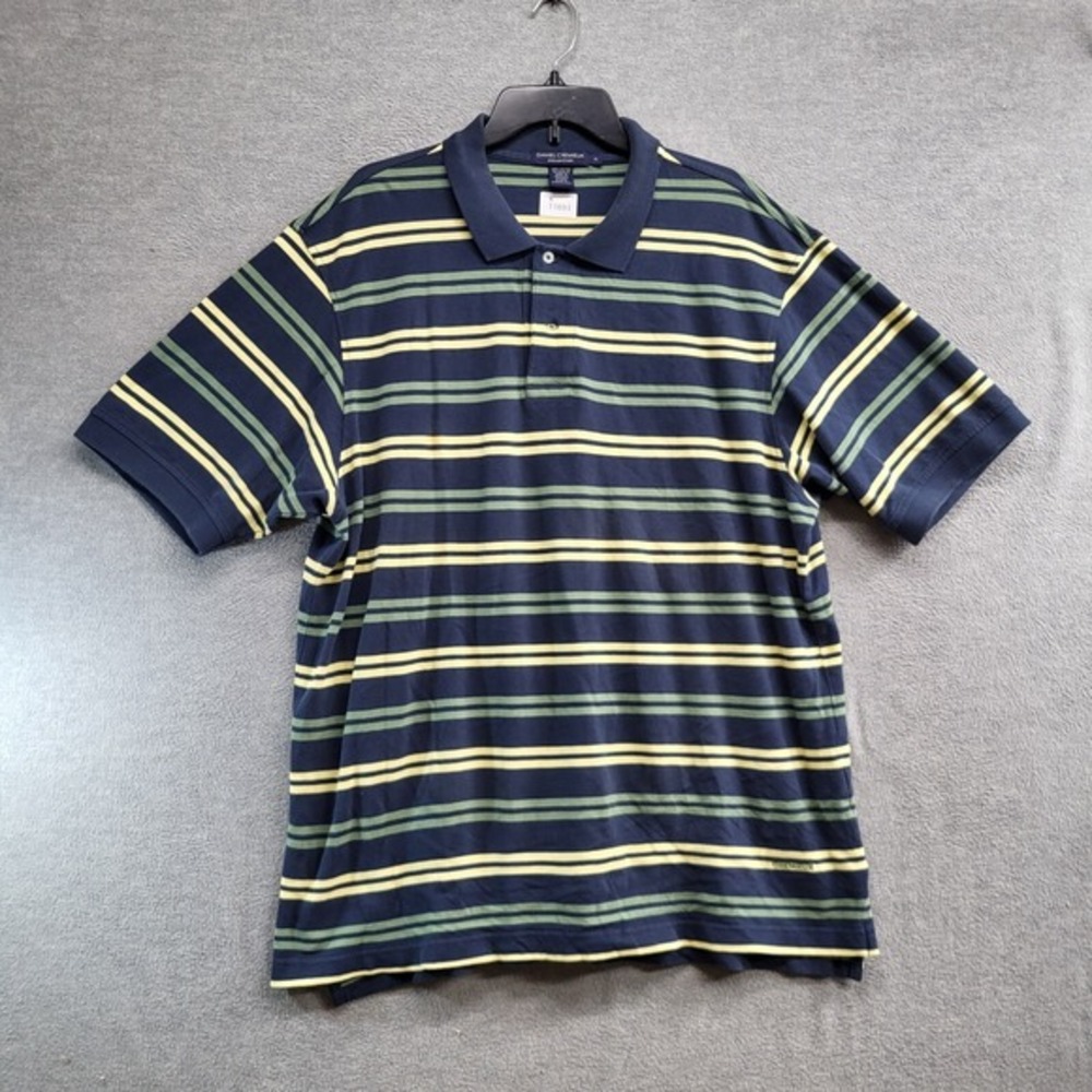 Daniel Cremieux Men Polo Shirt XL Blue Striped Short Sleeve